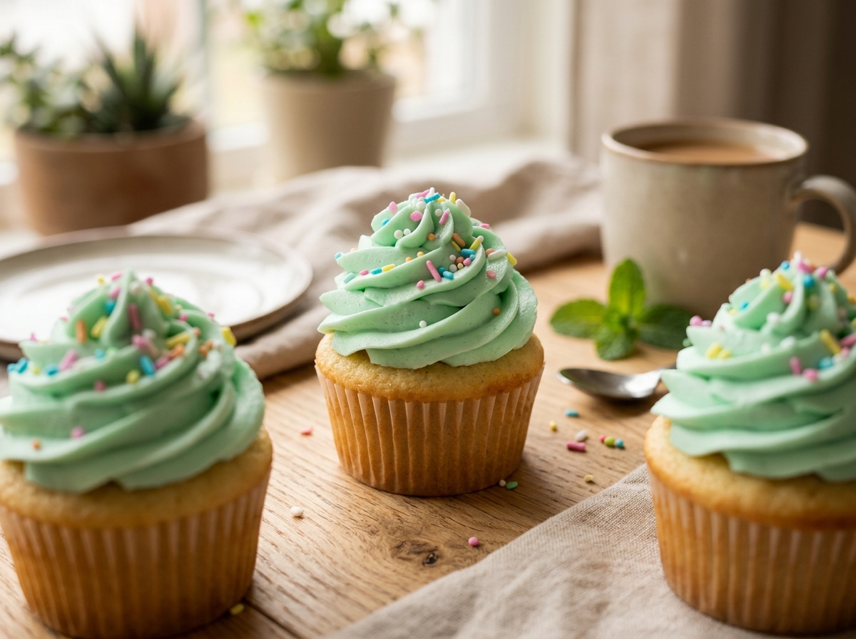 Vanilla Cupcakes with Mint Frosting